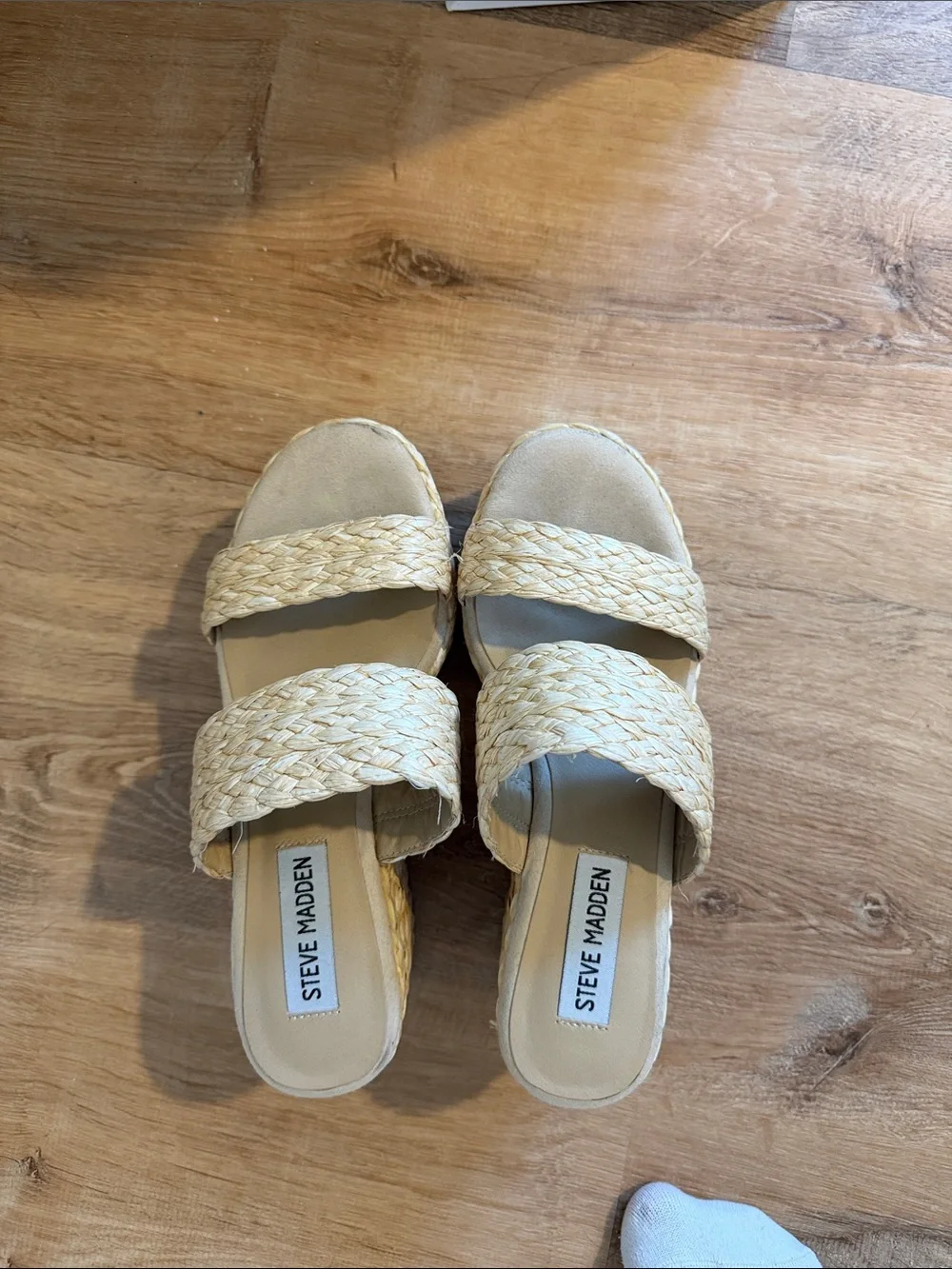 Steve Madden Natural Braided Platform Slide Sandals